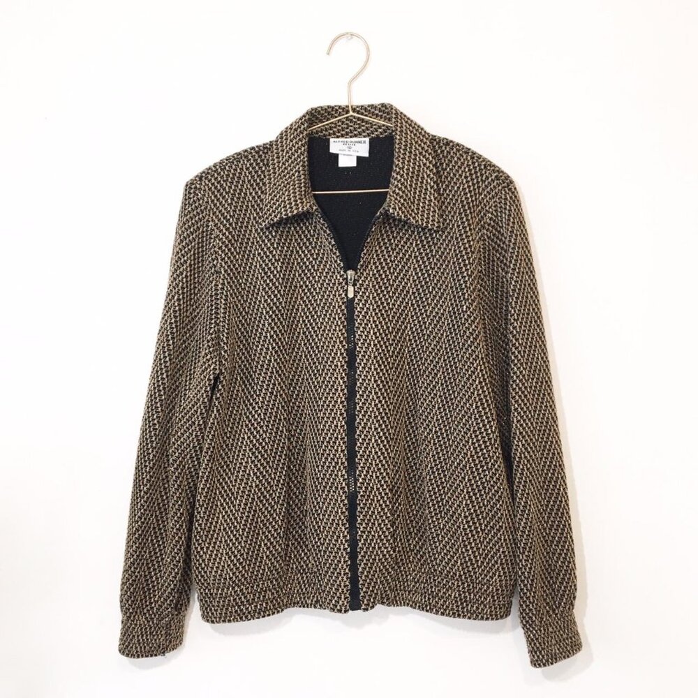 Vintage Black and Gold Collared Bomber Jacket